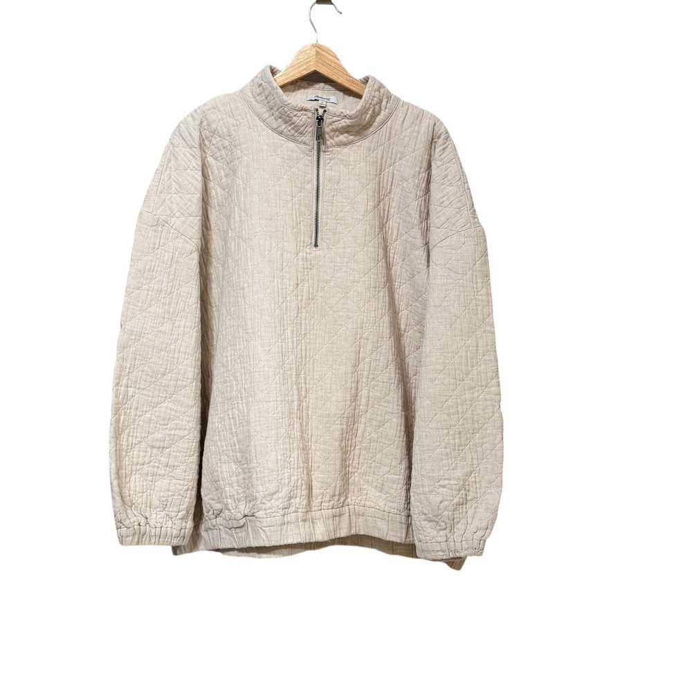 Madewell Womens 3X Beige Quilted Cotton Gauze Quarter Zip Pullover NC862